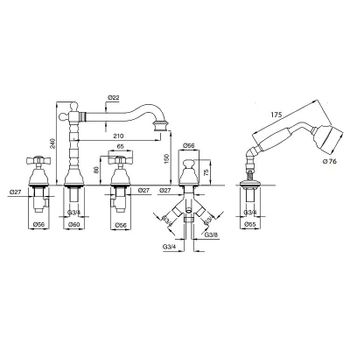 Смеситель на борт ванны Migliore Princeton 19376 Золото — фото 3, Смесители на борт ванны