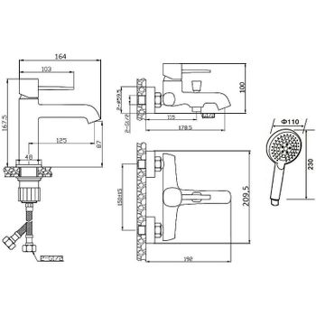 Комплект смесителей Orange Karl M05-311b Черный матовый — фото 18, Готовые комплекты для ванной комнаты