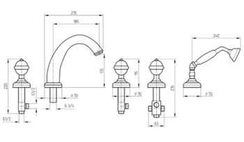 Смеситель на борт ванны Migliore Cristalia New 27182 Золото — фото 2, Смесители на борт ванны