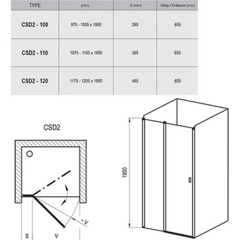 Душевая дверь Ravak Chrome CSD2-110 0QVDCU00Z1 профиль Сатин стекло Transparent — фото 7, Распашные душевые двери