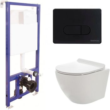 Комплект унитаза AQUAme AQM2002 с инсталляцией Berges Novum D5 040235 с сиденьем Микролифт и Черной матовой клавишей смыва — фото 1, Комплекты унитаз + инсталляция