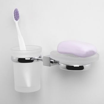 Стакан для зубных щеток с мыльницей WasserKRAFT Lippe K-6526 Хром — фото 2, Стаканы для зубных щеток