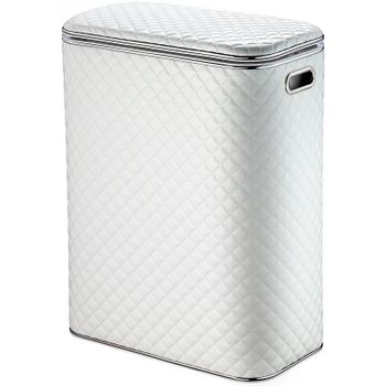 Корзина для белья Geralis SWH-B Ромб стежка Белая, кант Хром, стандартная — фото 1, Корзины для белья