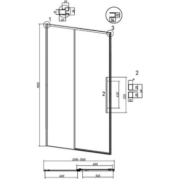 Душевая дверь Grossman Galaxy 130 100.K33.01.130.42.00 профиль Графит сатин стекло прозрачное — фото 11, Раздвижные душевые двери