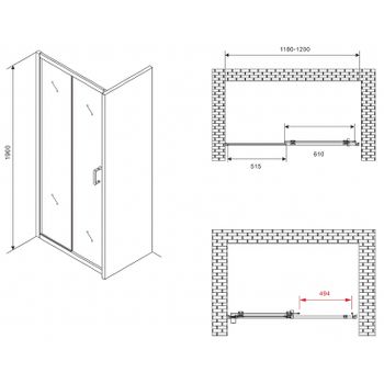 Душевая дверь Abber Schwarzer Diamant 120 AG30120B5 профиль Черный стекло прозрачное — фото 4, Раздвижные душевые двери