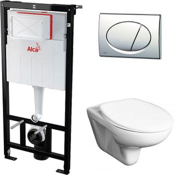 Комплект унитаза Roca Mateo 346200000+ZRU9302815 с инсталляцией Alcaplast Sadromodul AM101/1120-3:1 RU M71-0001 с сиденьем и клавишей смыва Хром — фото 1, Комплекты унитаз + инсталляция
