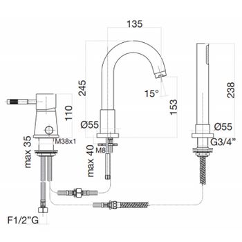 Смеситель на борт ванны Webert Rimini RI850701010 Золото — фото 2, Смесители на борт ванны