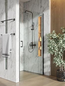 Душевая дверь Orange E05-100tb 100х190 профиль Черный стекло прозрачное — фото 4, Распашные душевые двери