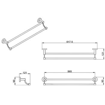 Полотенцедержатель Azario Nessy AZ-73102 двойной Хром — фото 2, Полотенцедержатели