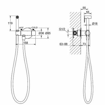 Гигиенический душ со смесителем Aquatek Оберон AQ1027MB с термостатом Черный матовый — фото 7, Гигиенические души