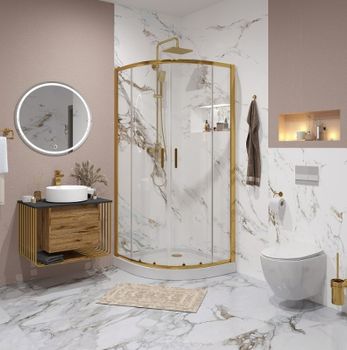 Душевой уголок Niagara Nova 100х100 NG-6407-08 GOLD профиль Желтое золото стекло прозрачное — фото 3, Душевые уголки четверть круга