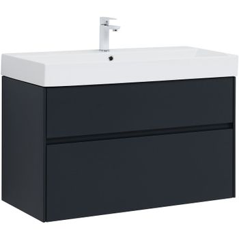 Тумба с раковиной Aquanet Бруклин 100 312874 подвесная Антрацит матовый — фото 1, Тумбы с раковиной