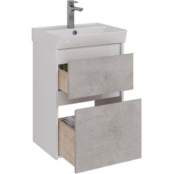 Тумба под раковину Lemark Combi 50 LM03C50T-Beton подвесная Бетон Белый глянец — фото 2, Тумбы под раковину