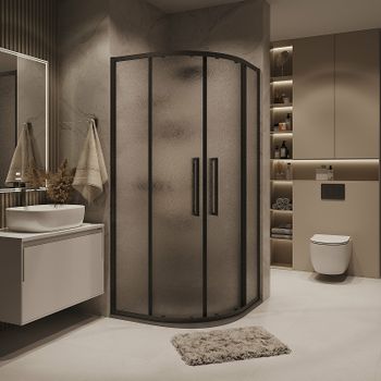 Душевой уголок Grossman Cosmo 90х90 301.K33.02.9090.21.02 профиль Черный матовый стекло шиншилла — фото 1, Душевые уголки четверть круга