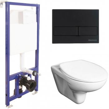 Комплект унитаза Roca Mateo 346200000+ZRU9302815 с инсталляцией Berges Novum L5 040215 с сиденьем и Черной матовой клавишей смыва — фото 1, Комплекты унитаз + инсталляция