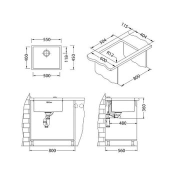 Кухонная мойка Alveus Quadrix 50 BRS-90 550x450x200 1102606 Брашированная сталь — фото 5, Кухонные мойки