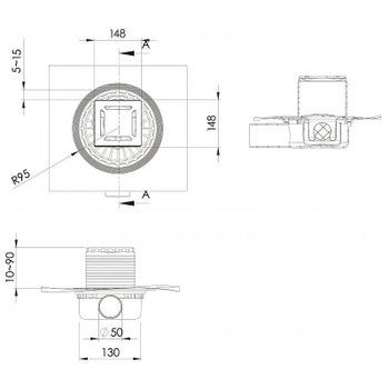 Душевой трап Berges Zentrum Norma 150x150 090363 с решеткой Хром матовый — фото 5, Трапы для душа