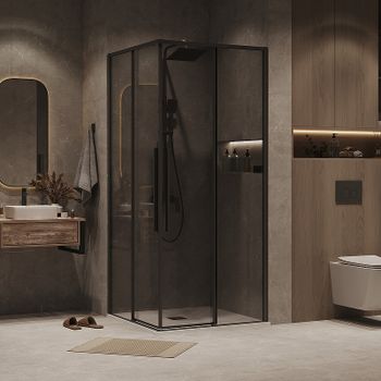 Душевой уголок Grossman Galaxy 80х80 300.K33.01.8080.21.10 профиль Черный матовый стекло тонированное — фото 1, Квадратные душевые уголки