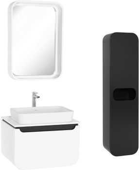 Тумба с раковиной Creavit Pion Plus 70 PN0070.01.BGR+UL060 подвесная Белая Серая — фото 4, Тумбы с раковиной