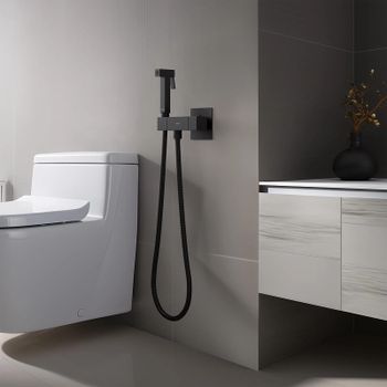 Гигиенический душ со смесителем Aquatek Либра AQ1028MB с термостатом Черный матовый — фото 3, Гигиенические души