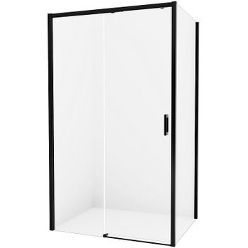 Душевой уголок New Trendy Prime Black 140х70 L D-0324A/D-0127B профиль Черный стекло прозрачное — фото 1, Прямоугольные душевые уголки