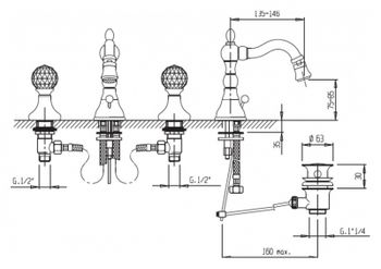 Смеситель для биде Cezares Atlantis ATLANTIS-BBS2-02-Sw Бронза кристаллы Swarovski — фото 2, Смесители для биде
