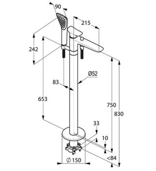 Смеситель для ванны Kludi Ambienta 535900575 Хром — фото 9, Смесители напольные