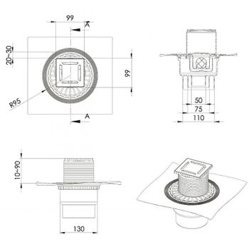 Душевой трап Berges Zentrum Norma 100x100 090462 с решеткой Хром матовый — фото 5, Трапы для душа