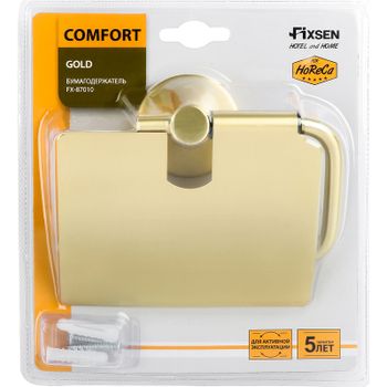 Держатель туалетной бумаги Fixsen Comfort Gold FX-87010 с крышкой Золото-сатин — фото 2, Держатели туалетной бумаги