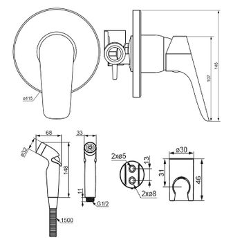 Гигиенический душ со смесителем Damixa Jupiter 777510300 Черный матовый — фото 4, Гигиенические души