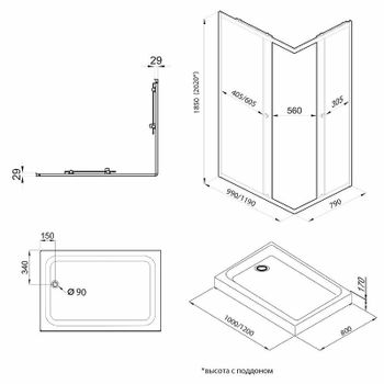 Душевой уголок Triton Вента-Хром 120х80 Щ0000049618 профиль Хром стекло прозрачное — фото 11, Прямоугольные душевые уголки
