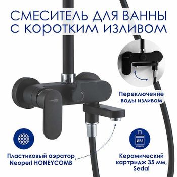 Душевая система WasserKRAFT A174.160.078.CB Черная матовая — фото 4, Душевые стойки