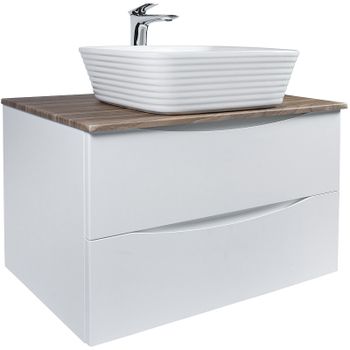 Тумба под раковину Bond Cube 80 T09805 подвесная Белая матовая Дуб — фото 13, Тумбы под раковину