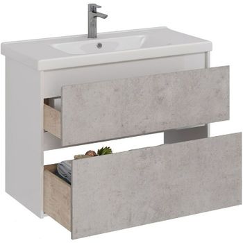 Тумба под раковину Lemark Combi 100 LM03C100T-Beton подвесная Бетон Белый глянец — фото 2, Тумбы под раковину