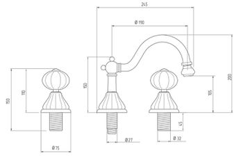 Смеситель для биде Migliore Olivia 19010 Хром Белый декор Платина — фото 2, Смесители для биде