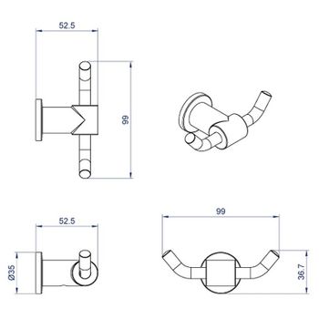 Двойной крючок Azario Forny AZ-88305 Хром — фото 2, Крючки для полотенец