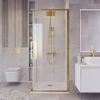 Душевой уголок Grossman Cosmo 80х80 300.K33.02.8080.32.00 профиль Золото сатин стекло прозрачное — фото 3, Квадратные душевые уголки