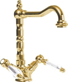 Смеситель для раковины Cezares Diamond LS2 прозрачные ручки 03 Золото 24 карат — фото 1, Смесители для раковины