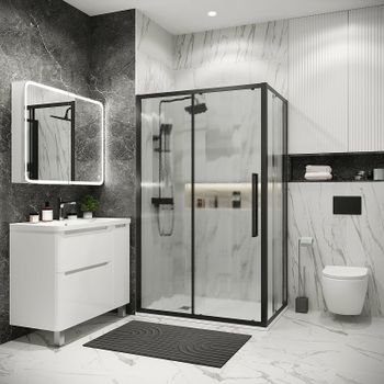 Душевая стенка Grossman Cosmo 80 200.K33.02.80.21.02 профиль Черный матовый стекло шиншилла — фото 2, Боковые стенки