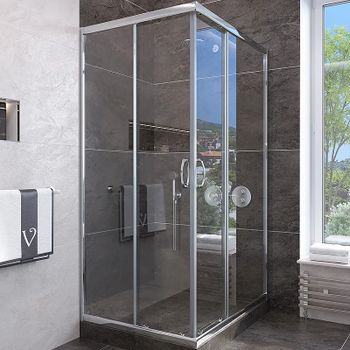 Душевой уголок Veconi Rovigo RV-113 80x80 RV113-80-01-C4 профиль Хром стекло прозрачное — фото 1, Квадратные душевые уголки