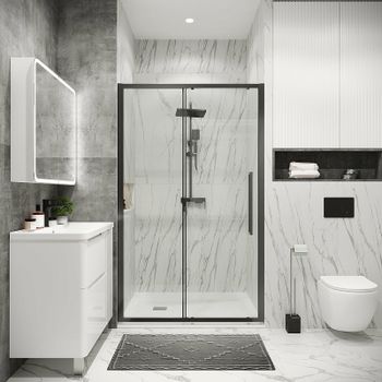 Душевая дверь Grossman Cosmo 140 100.K33.02.140.42.00 профиль Графит сатин стекло прозрачное — фото 1, Раздвижные душевые двери