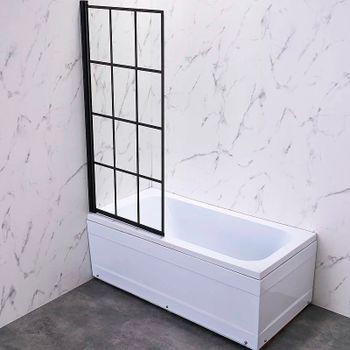 Шторка на ванну Veconi Palau 70 L PL77L-70-01-C6 профиль Черный матовый стекло прозрачное — фото 1, Шторки для ванной распашные