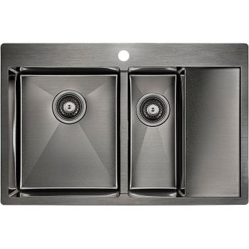 Кухонная мойка Paulmark Kroner 78/2SF PM227851-GML Вороненая сталь — фото 1, Кухонные мойки