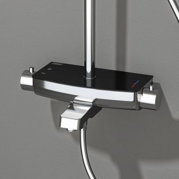 Душевая система Teska Mira DK3602C с термостатом Хром Черное стекло — фото 2, Душевые стойки