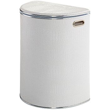 Корзина для белья Geralis KWH-O Croco Белая, кант Хром, полукруглая — фото 1, Корзины для белья