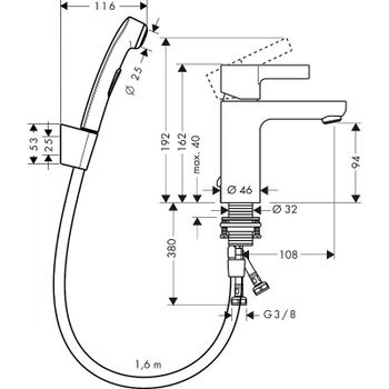 Смеситель для раковины Hansgrohe Metris S 31160000 с гигиеническим душем Хром — фото 3, Смесители для раковины
