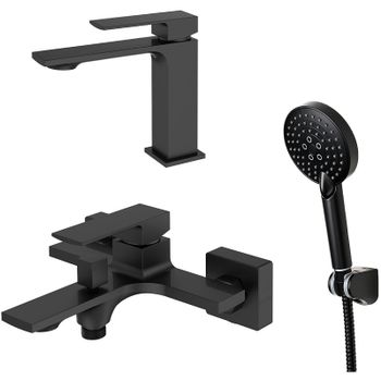 Комплект смесителей Orange Lutz M04-311b Черный матовый — фото 1, Готовые комплекты для ванной комнаты