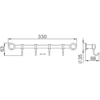 Вешалка для полотенец Haiba HB205-4 Хром — фото 2, Крючки для полотенец