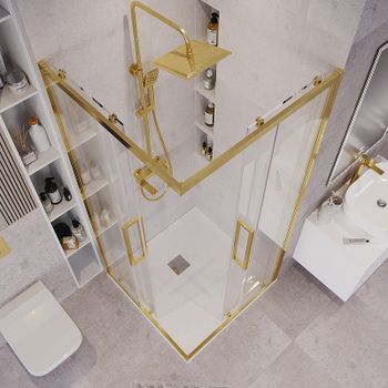 Душевой уголок Grossman Cosmo 80х80 300.K33.02.8080.32.00 профиль Золото сатин стекло прозрачное — фото 4, Квадратные душевые уголки