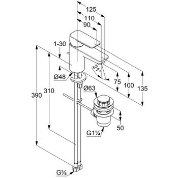 Смеситель для раковины Kludi Pure Style 403823975 Черный матовый — фото 2, Смесители для раковины